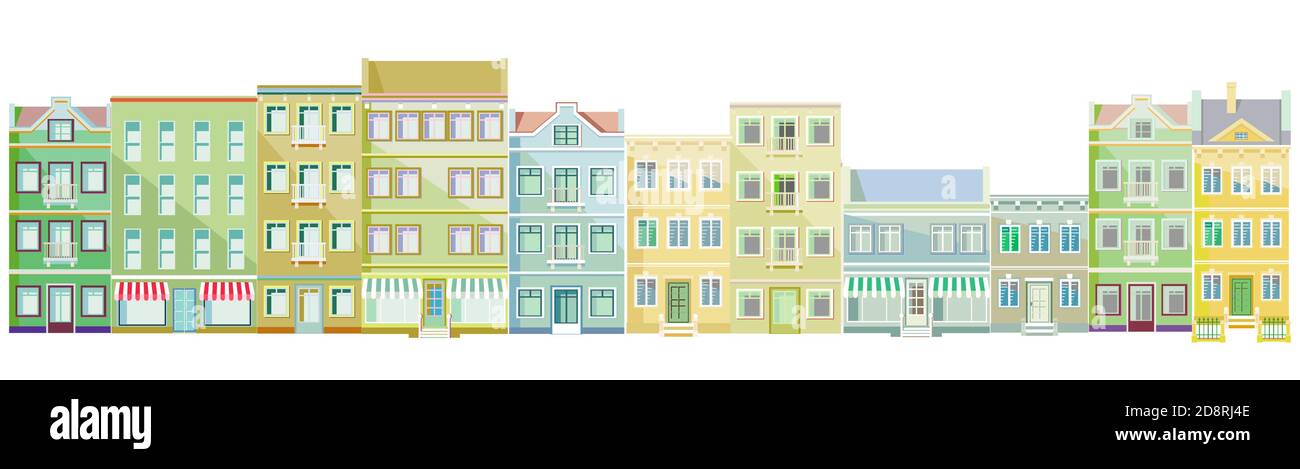 Buildings in a row, real estate, exterior of buildings, apartment buildings Stock Vector