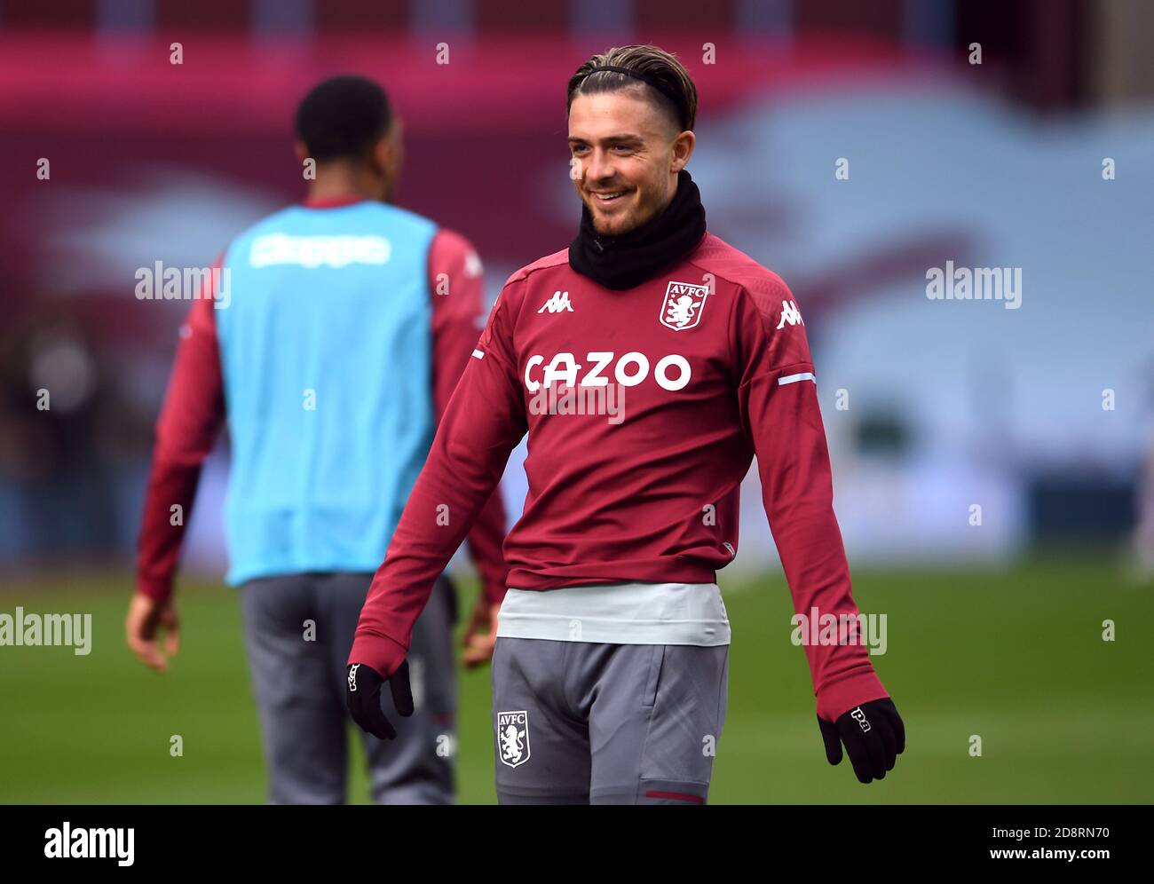 Aston Villa's Jack Grealish is all smiles as he warms up before the Premier League match at Villa Park, Birmingham Stock Photo