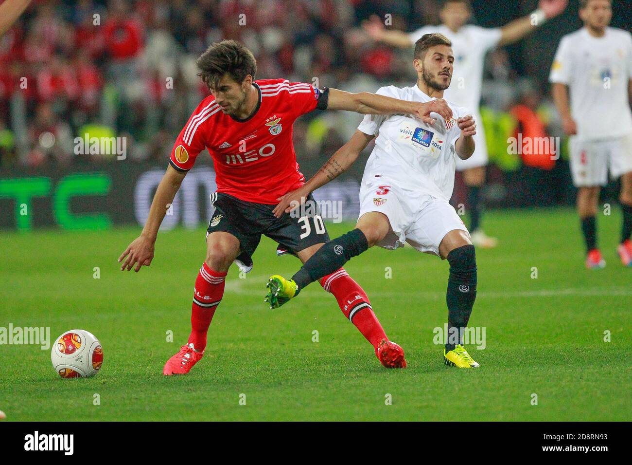 André Gomes of Benfica and Daniel Carriço of FC Seville   during the Europa League 2013 - 2014 ,Juventus Stadium, Turin on MAY 14 2014 in Turin , Italie - Photo Laurent Lairys / DPPI Stock Photo