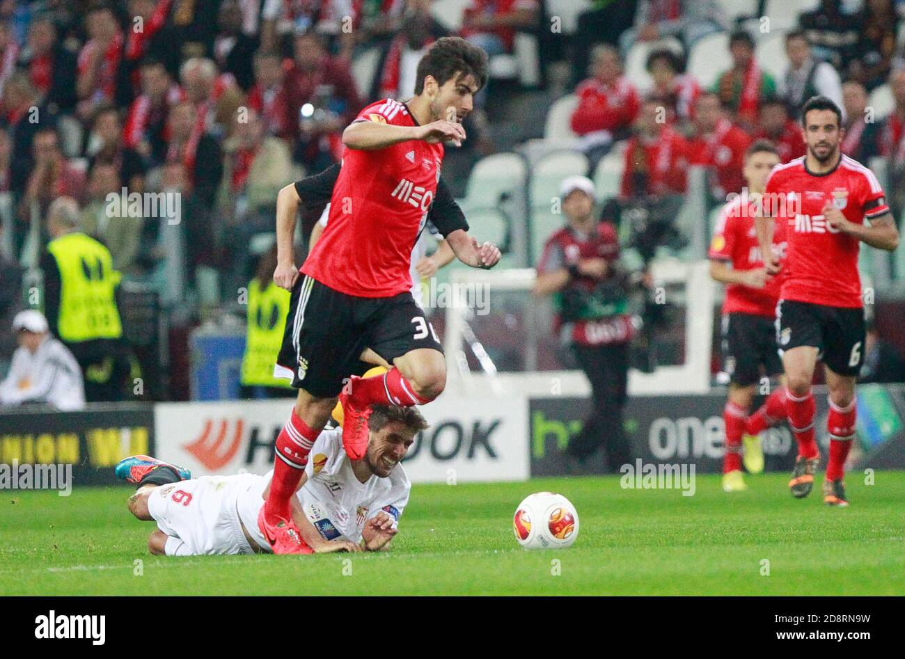 Daniel Carriço  of FC Seville and André Gomes of Benfica during the Europa League 2013 - 2014 ,Juventus Stadium, Turin on MAY 14 2014 in Turin , Italie - Photo Laurent Lairys / DPPI Stock Photo