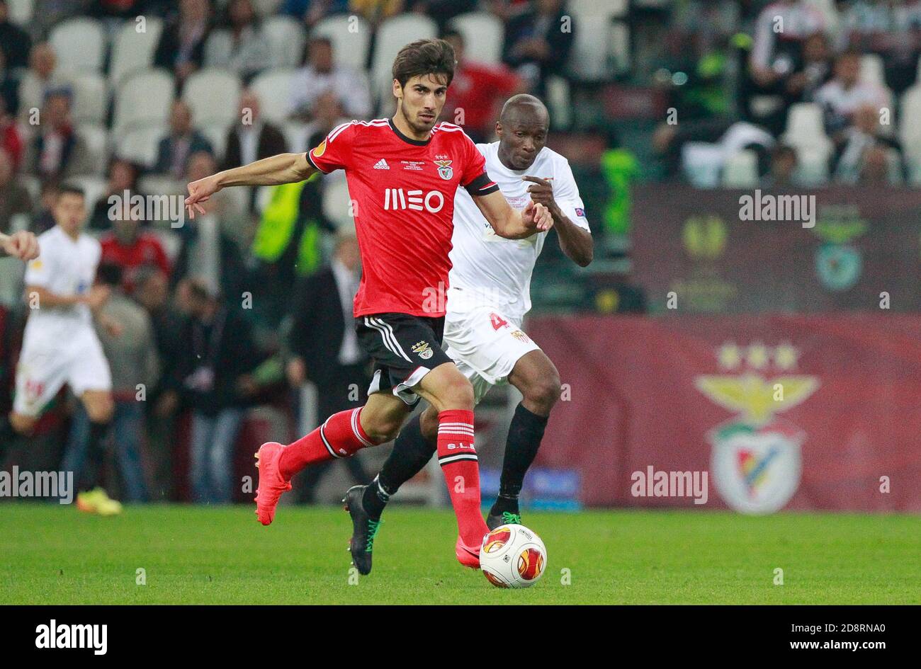 Stéphane Mbia of FC Seville and André Gomes of Benfica during the Europa League 2013 - 2014 ,Juventus Stadium, Turin on MAY 14 2014 in Turin , Italie - Photo Laurent Lairys / DPPI Stock Photo