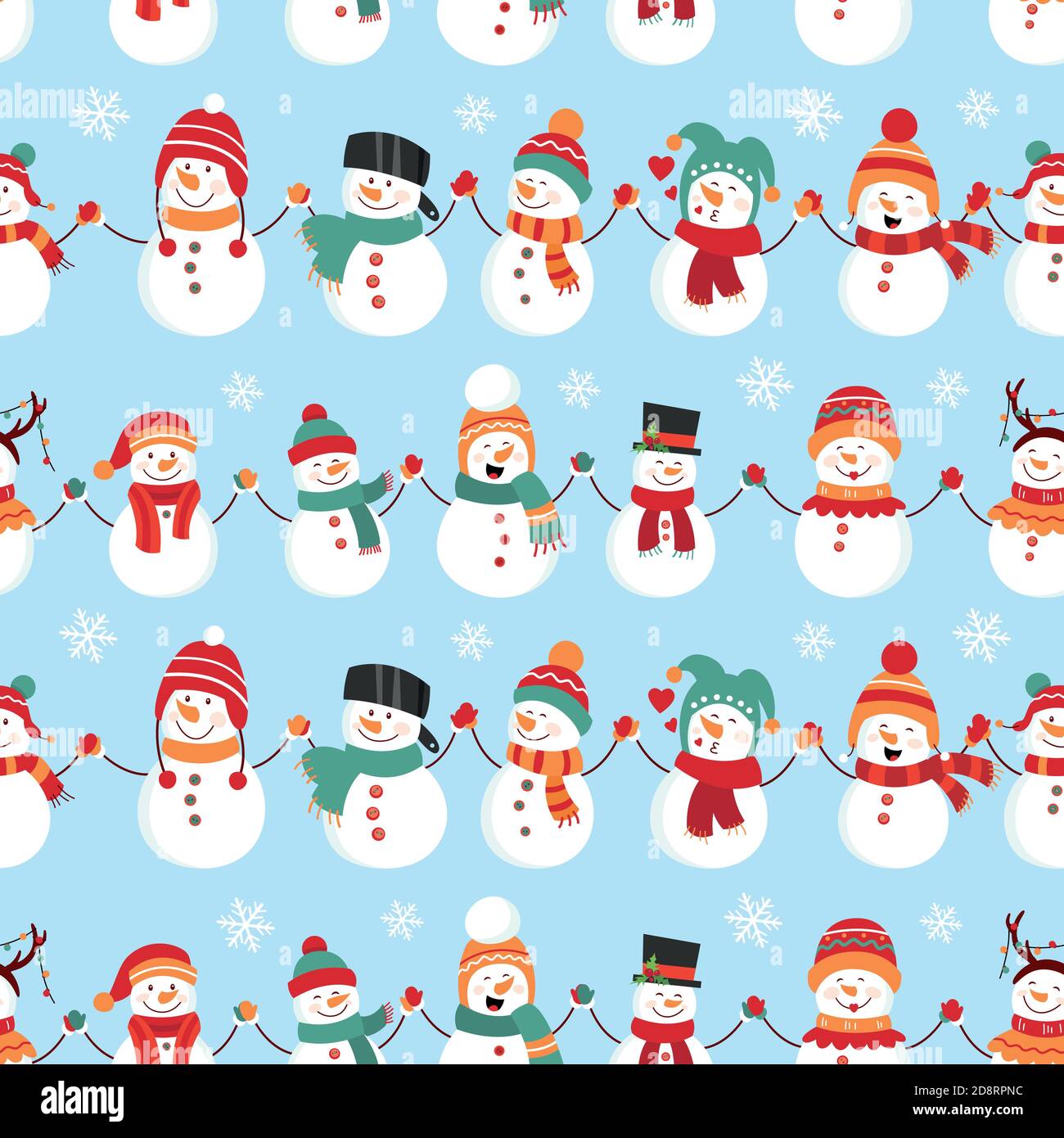 Seamless pattern with snowman. Design for wrapping, fabric, print. Vector illustration Stock Vector