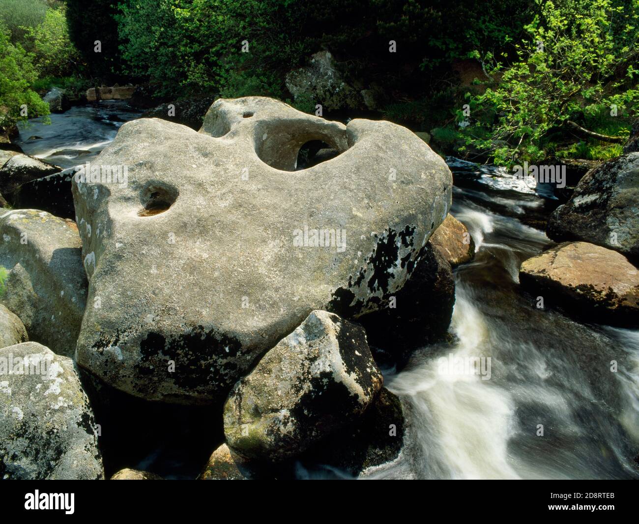 Tolmer Rocks View SE of the Tolman (Tolmen), a large sloping block of granite with a ...