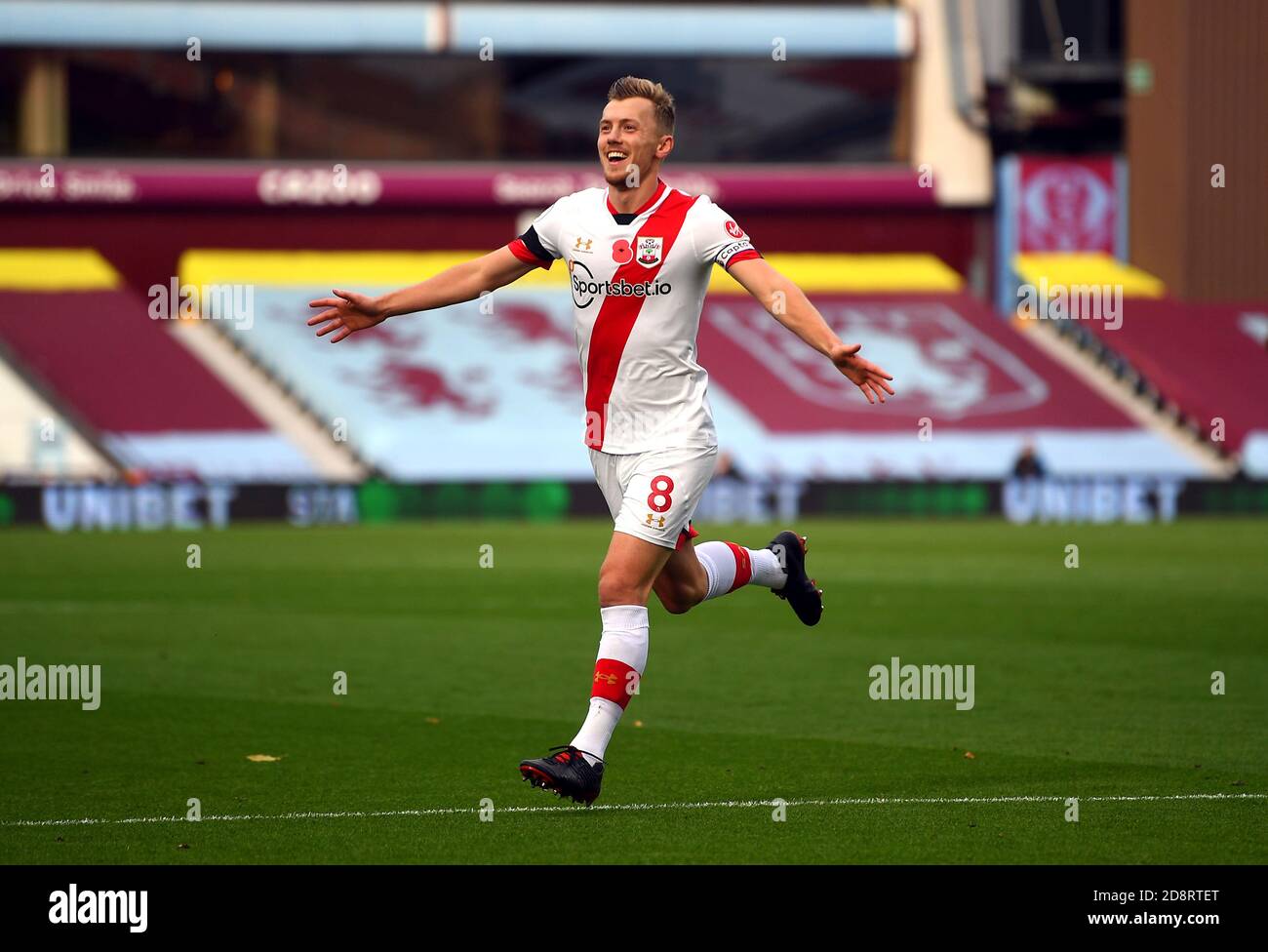 Southampton's James Ward-Prowse celebrates scoring his side's second goal of the game during the Premier League match at Villa Park, Birmingham Stock Photo