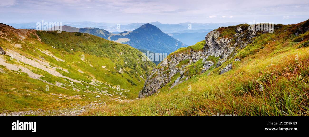 Landscape view from mountain ranges. Carpathians, Ukraine Stock Photo