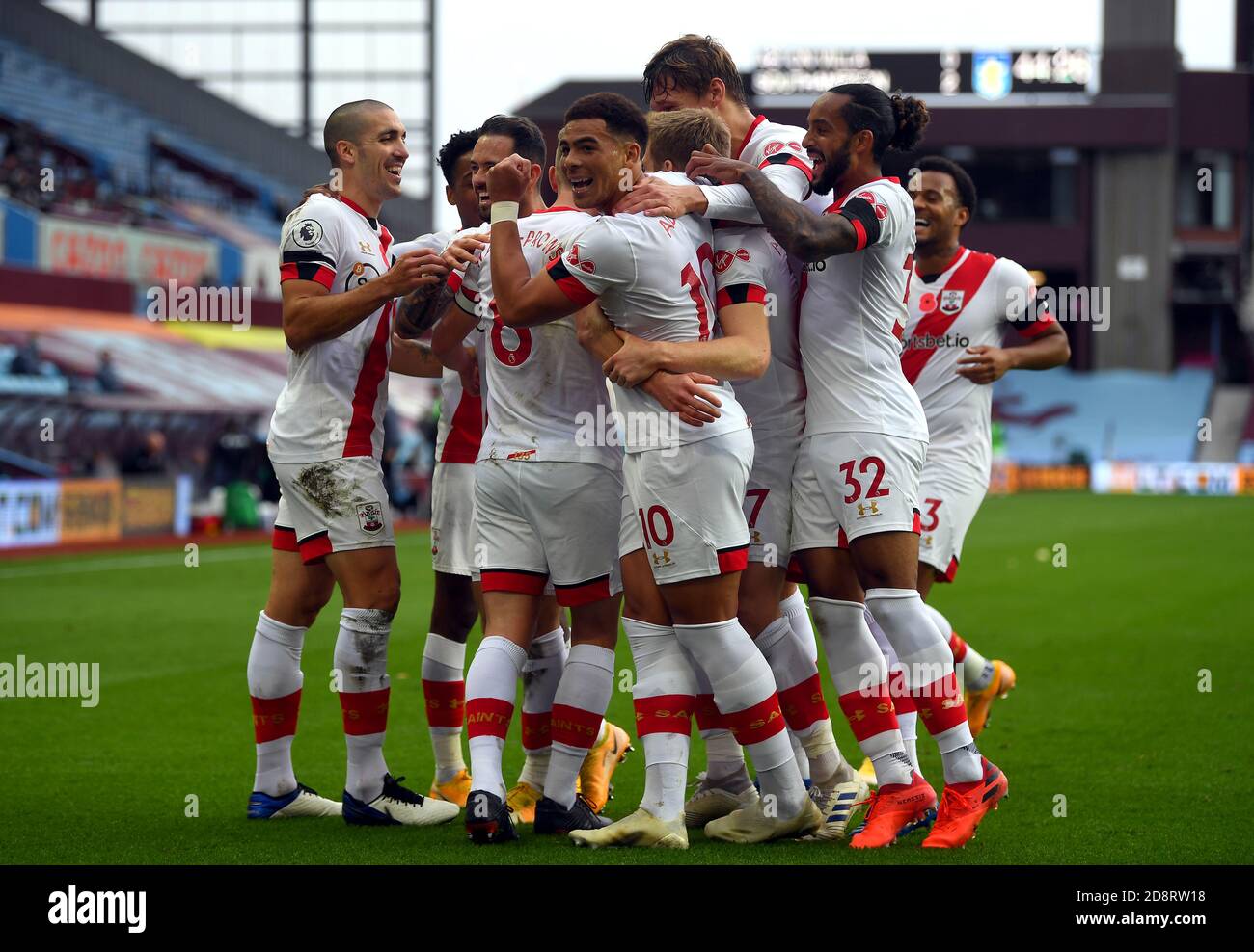 Southampton's James Ward-Prowse celebrates scoring his side's third goal of the game with his team-mates during the Premier League match at Villa Park, Birmingham Stock Photo