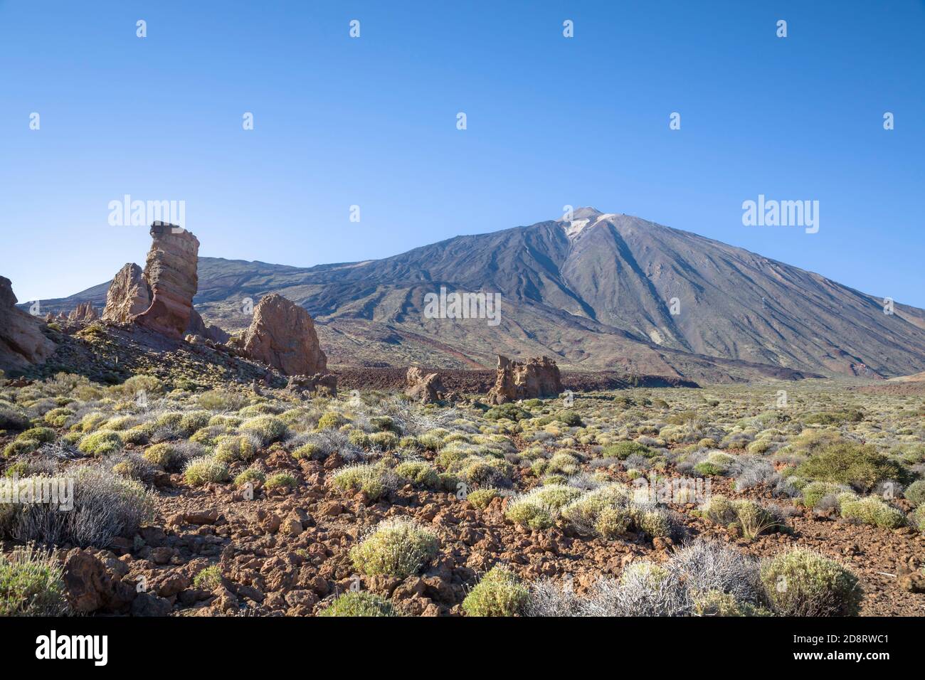 Mount Teide and Roque Cinchado in Teide National Park, Tenerife, Canary Islands Stock Photo