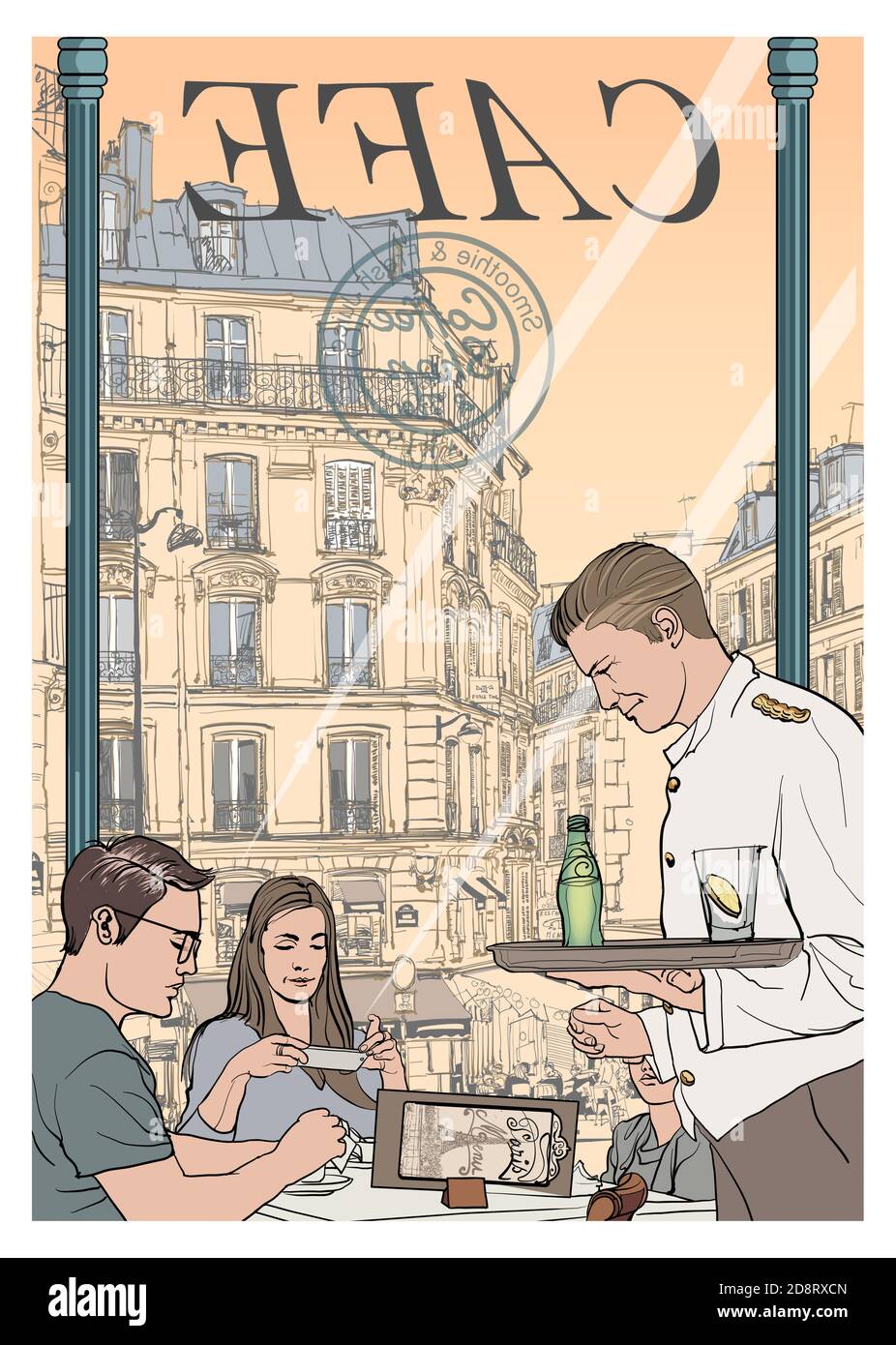 Tourism in Paris, cafe and restaurant - vector illustration Stock Vector