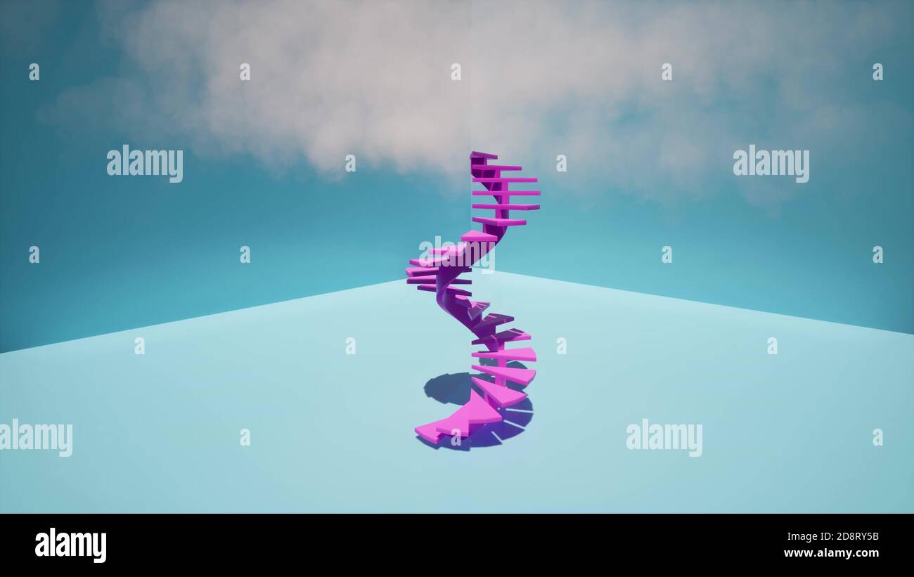 3d spiral pink staircase white clouds Success concept 3d rendering Stock Photo