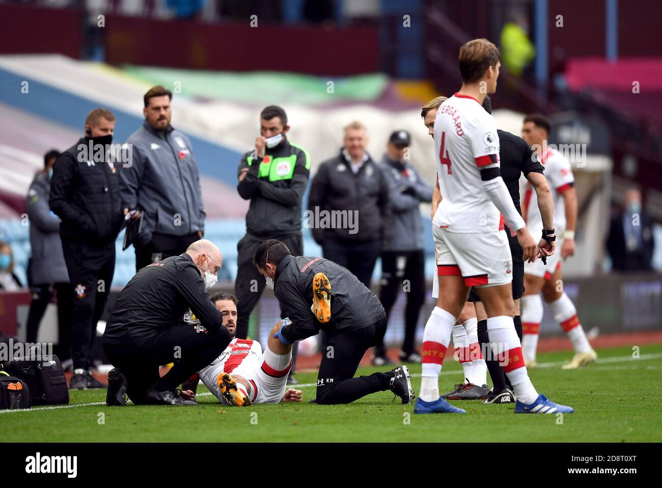 Southampton's Danny Ings picks up an injury during the Premier League match at Villa Park, Birmingham Stock Photo
