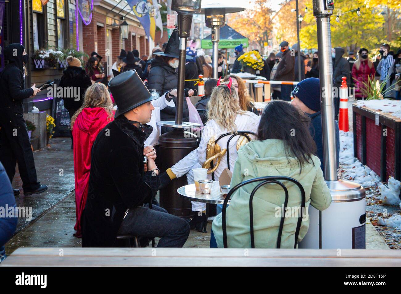 October 31, 2020. Salem, MA. Crowds in Salem on Halloween and heavy