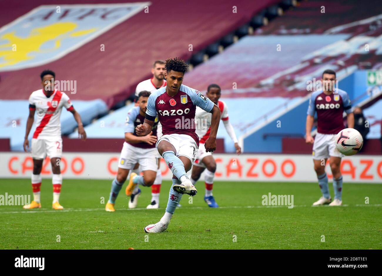 Aston Villa's Ollie Watkins scores his side's second goal of the game from the penalty spot during the Premier League match at Villa Park, Birmingham Stock Photo