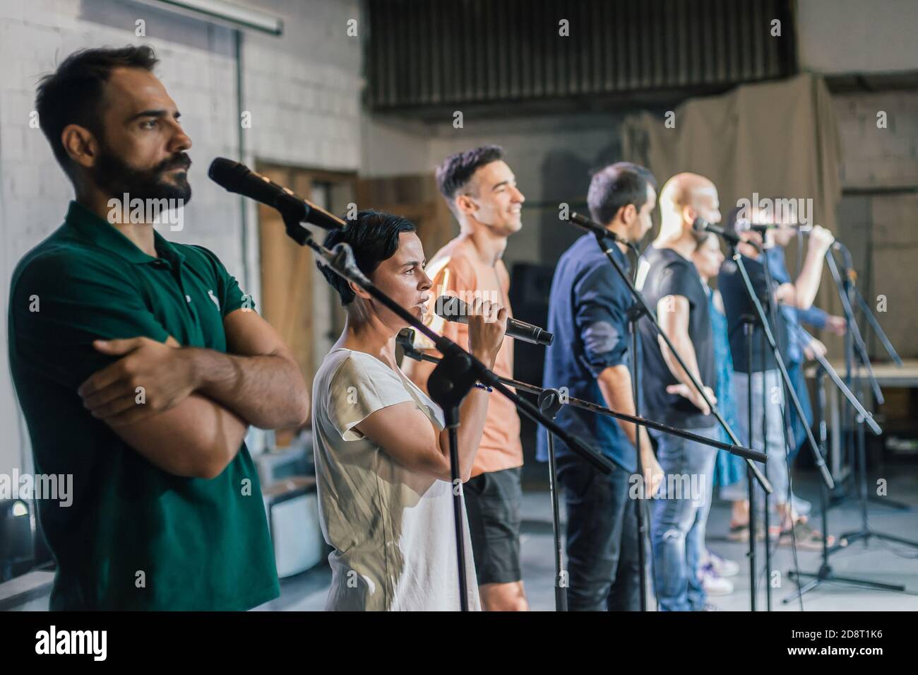 Rehearsal at theatre. Actors preparing for a role during the rehearsal ...