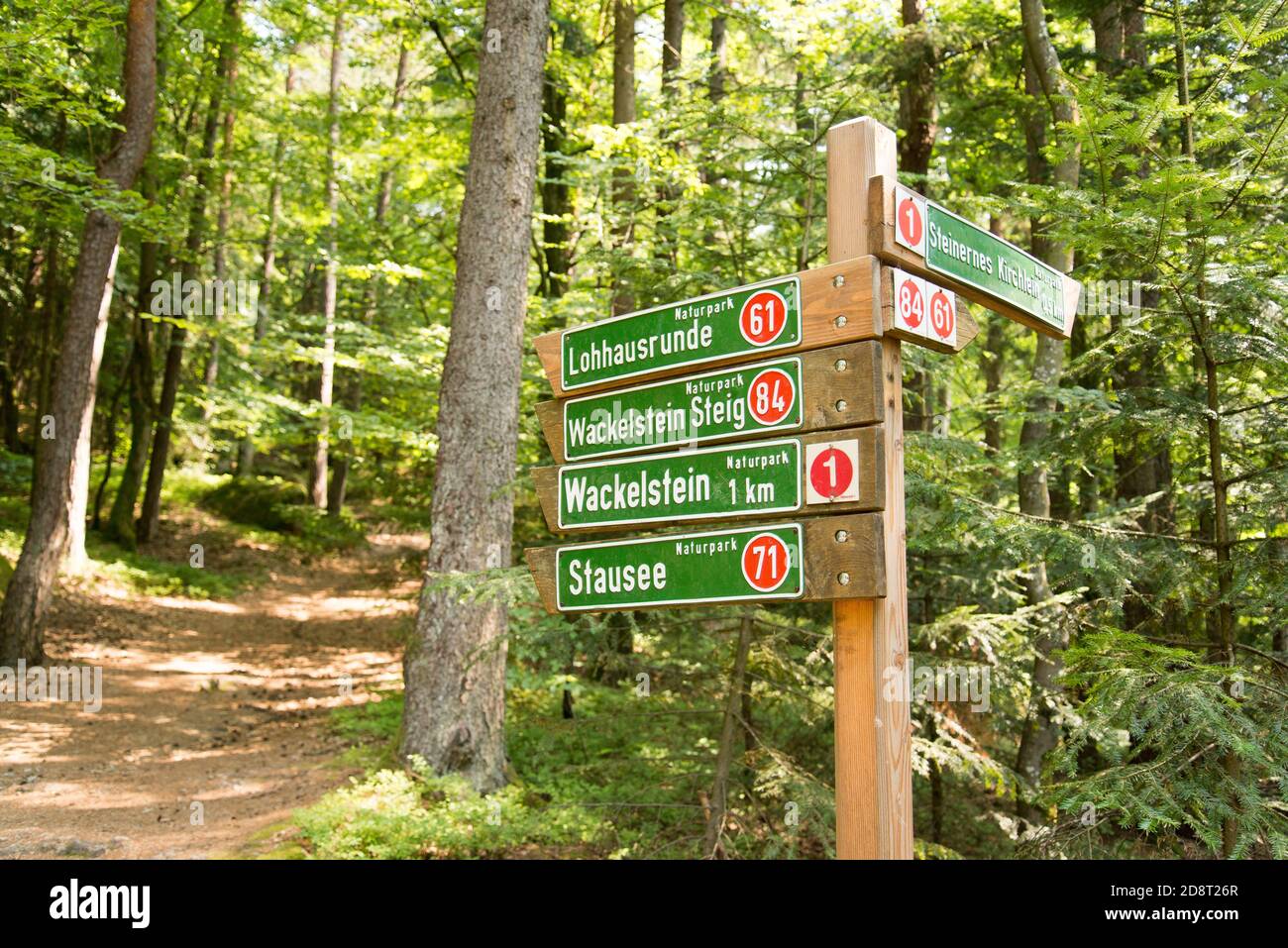 signpost on a hiking trail near Saldenburg, Lower Bavaria Stock Photo