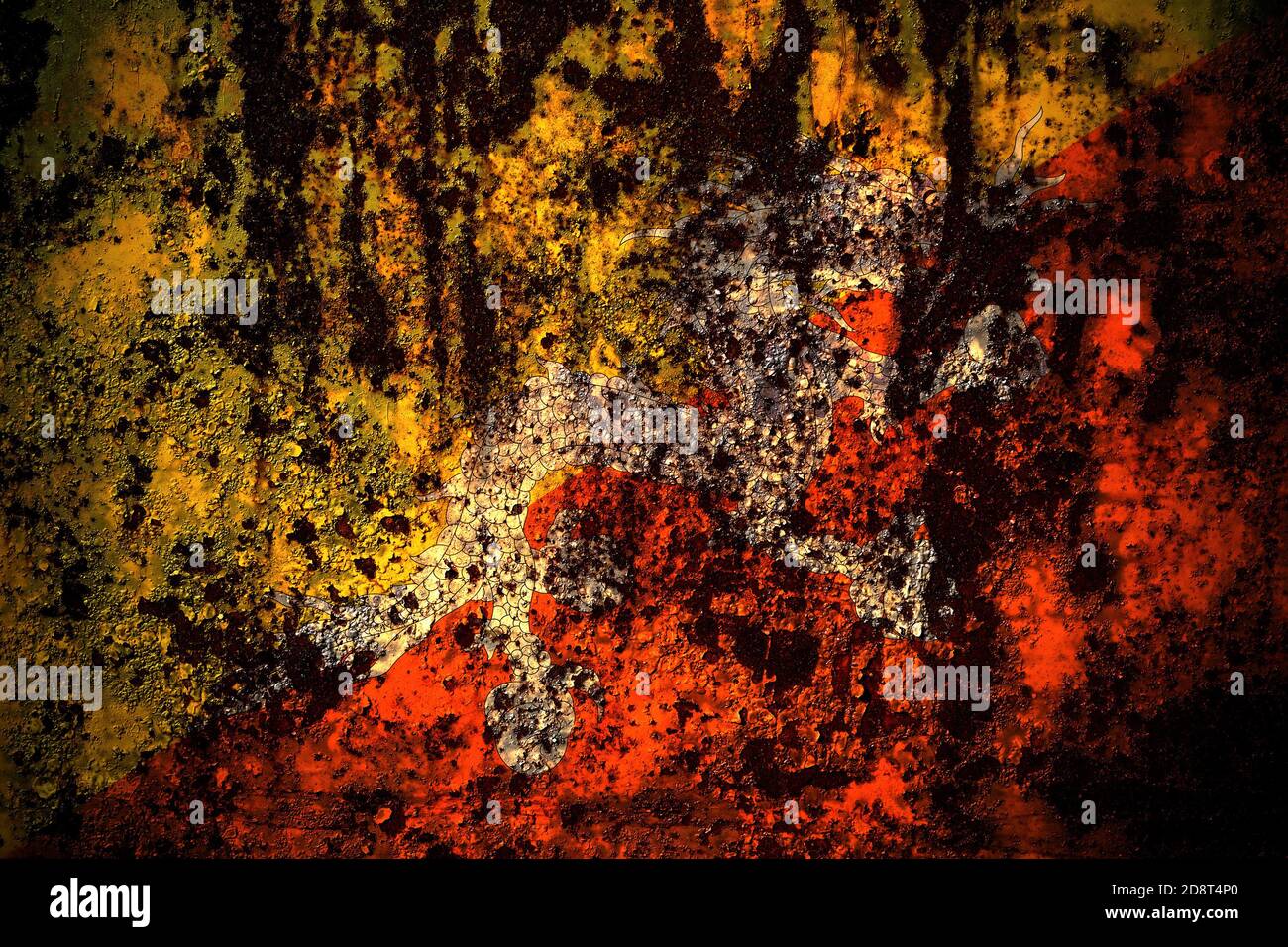 Bhutan, Bhutanese flag on grunge metal background texture with ...