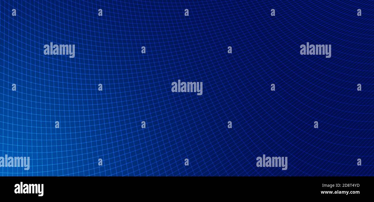 Abstract blue lines grid mesh pattern perspective curved pattern on dark blue background. Technology concept. Vector illustration Stock Vector