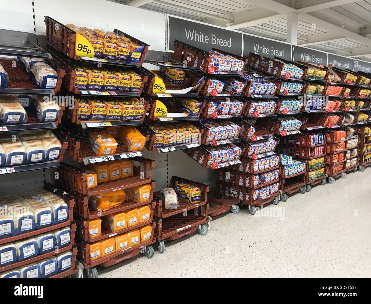 A view of the bread aisle in the Tesco Extra store in Isleworth, after