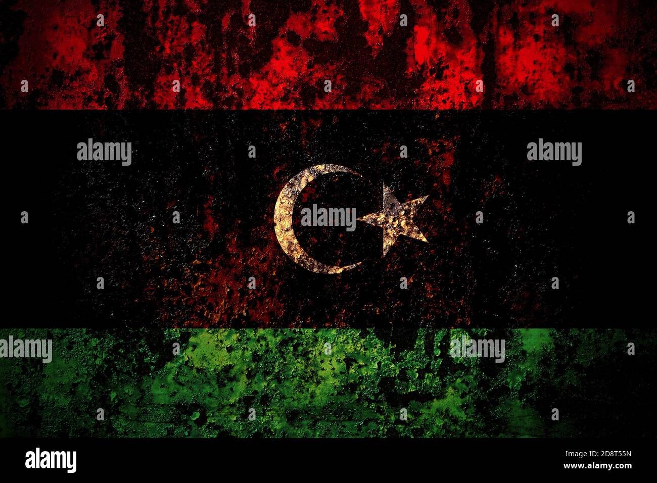 Libya, Libyan flag on grunge metal background texture with scratches ...