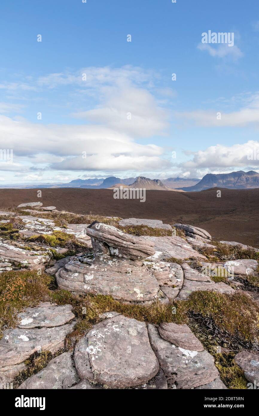 Stac Pollaidh from the Upper Slopes of Cairn Conmheall, Coigach Peninsula, Wester Ross, Northwest Highlands of Scotland, UK Stock Photo