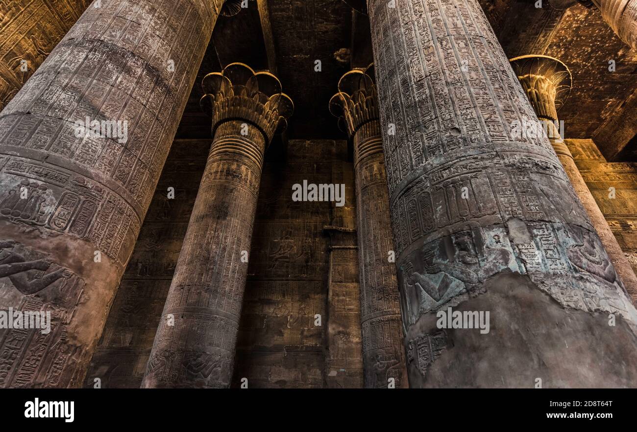 Columns and hieroglyphs in the Temple of Khnum at Esna Stock Photo - Alamy