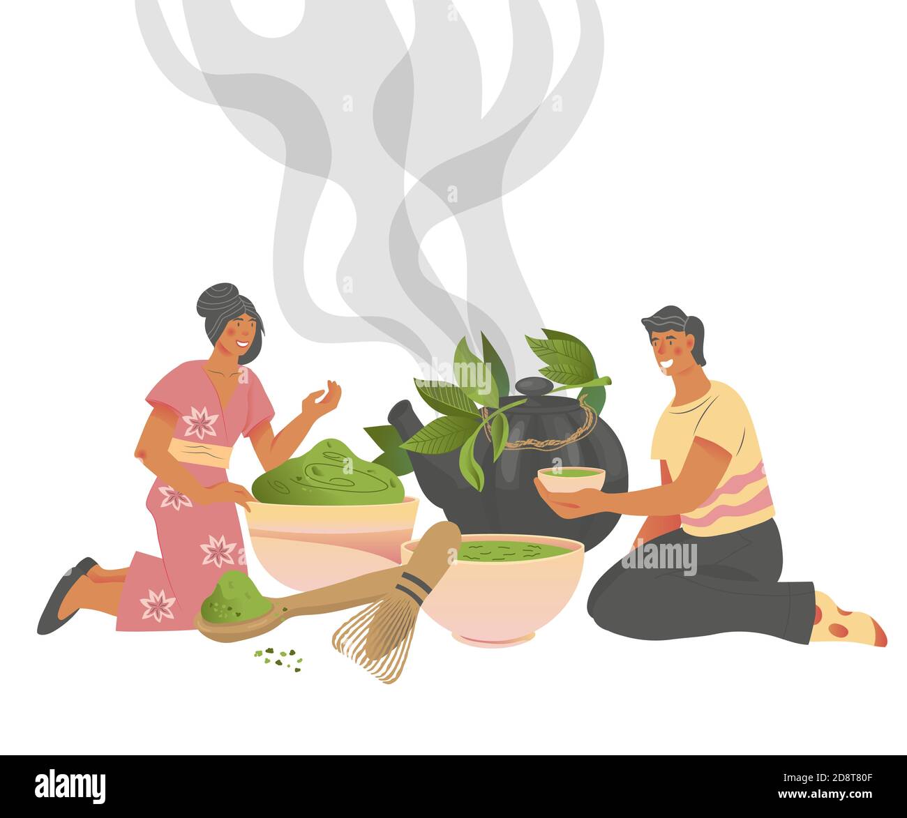 Packaging design for Matcha tea or teahouse menu, flat vector illustration. Stock Vector