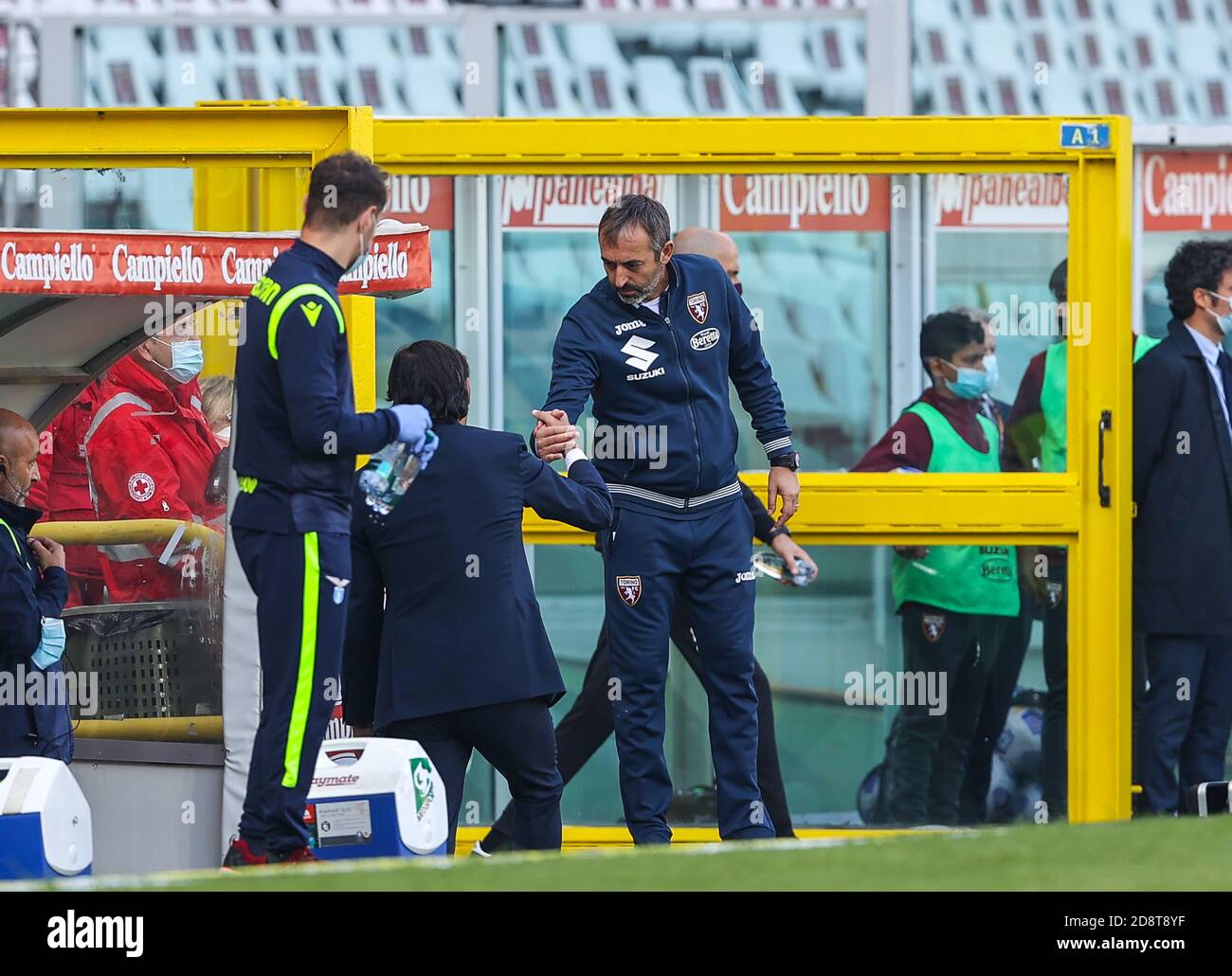 Head Coach of Torino FC Marco Giampaolo and Head Coach of SS Lazio Simone Inzaghi during the Serie A 2020/21 match between Torino FC vs SS Lazio at the Olimpico Grande Torino Stadium, Turin, Italy on November 01, 2020 - Photo Fabrizio Carabelli Credit: LM/Fabrizio Carabelli/Alamy Live News Stock Photo