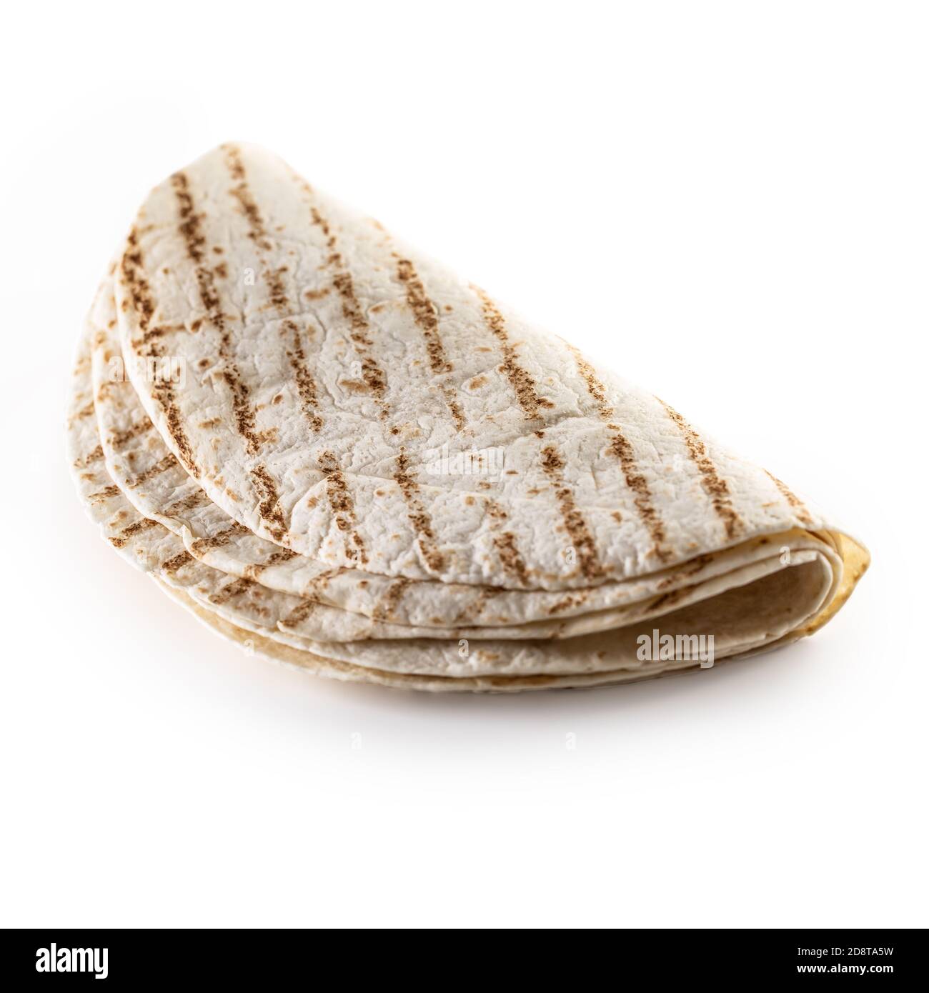 Folded grilled tortillas on isolated white background Stock Photo