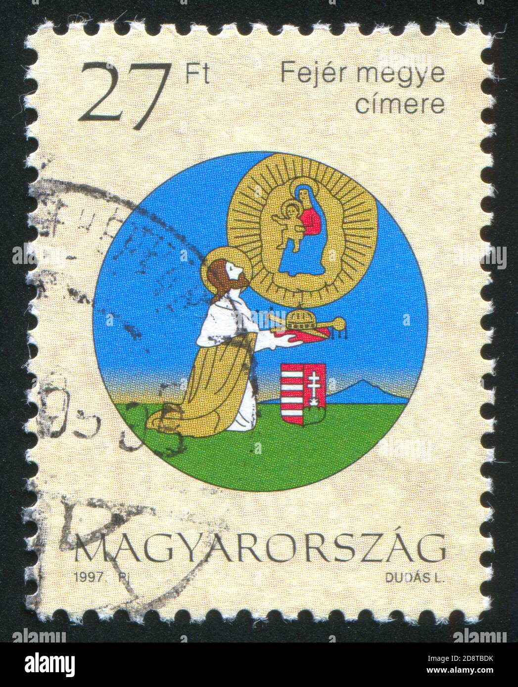 HUNGARY - CIRCA 1997: stamp printed by Hungary, shows Coat of Arms of Fejer, circa 1997 Stock Photo