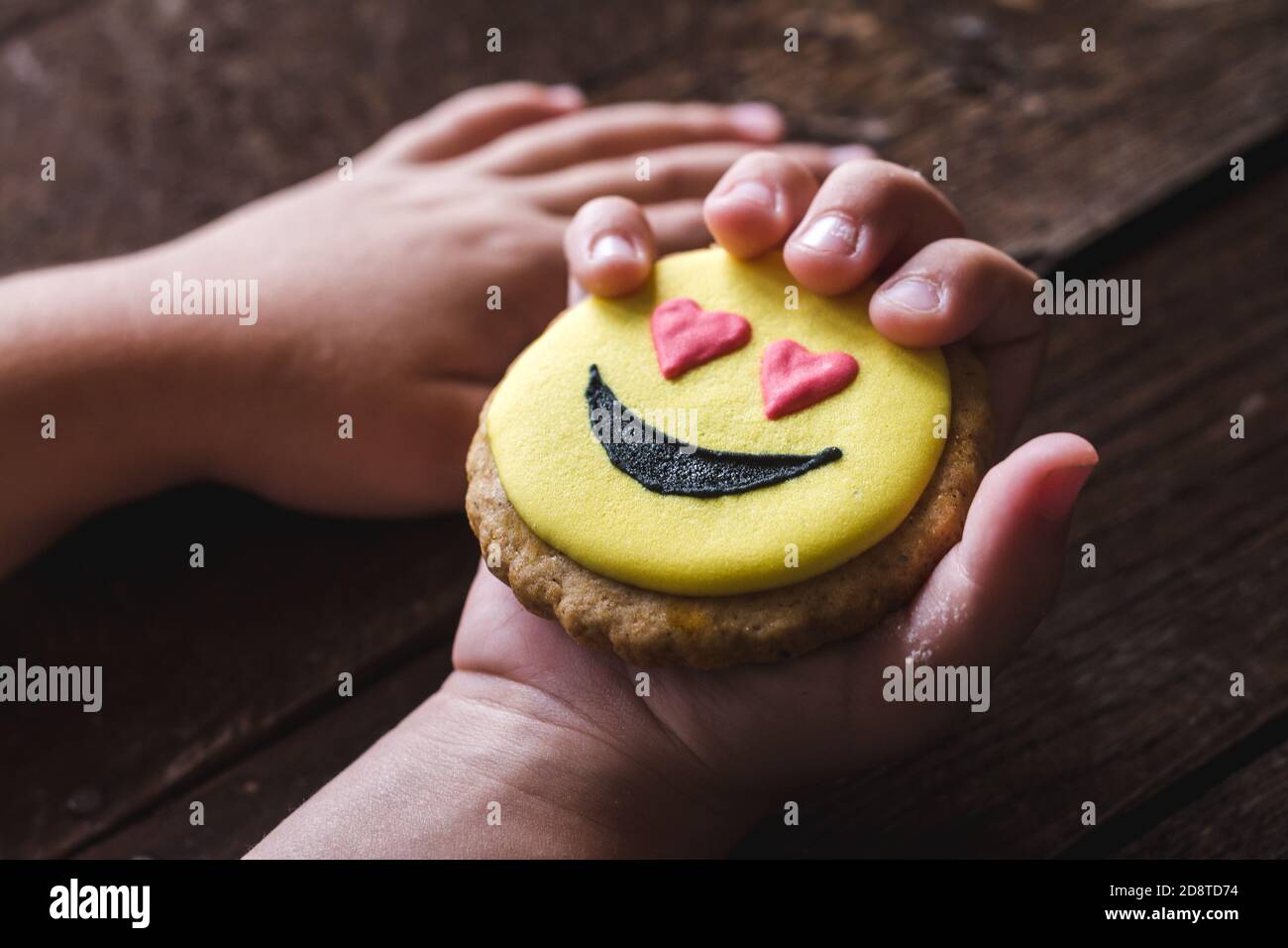 Closeup of cookies with decorated funny smiley faces Stock Photo