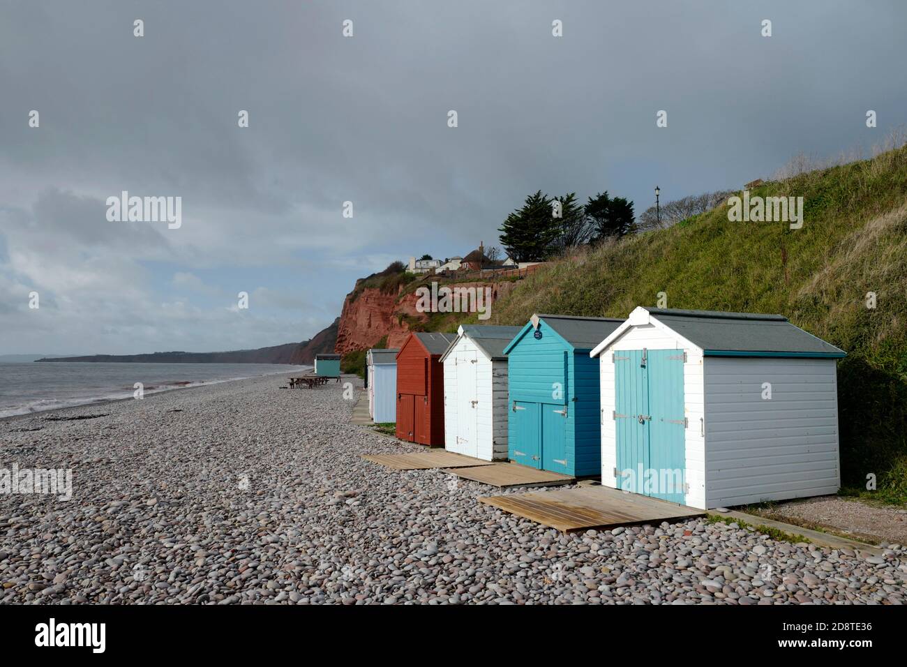 Beach Huts On A Stormy Day At Budleigh Salterton Devon Uk Stock Photo Alamy
