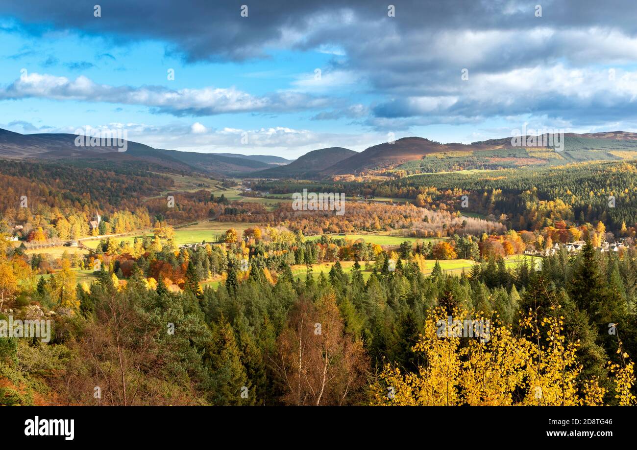 BALMORAL ESTATE RIVER DEE VALLEY ABERDEENSHIRE SCOTLAND LOOKING TOWARDS