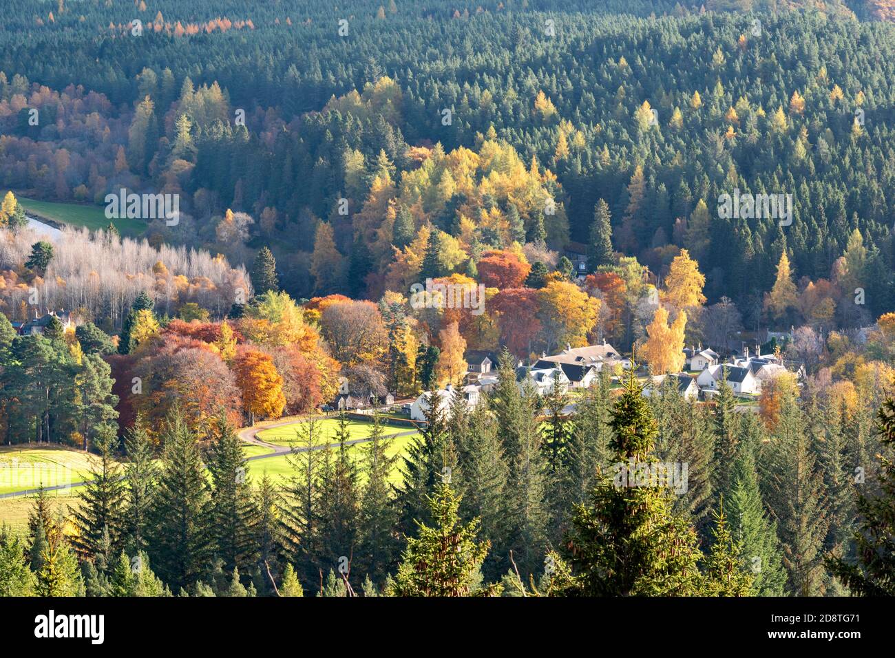 BALMORAL ESTATE RIVER DEE VALLEY ABERDEENSHIRE SCOTLAND LOOKING TOWARDS
