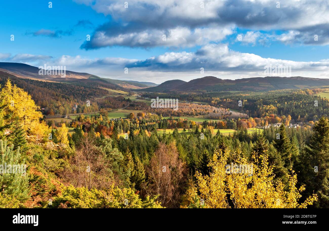 BALMORAL ESTATE RIVER DEE VALLEY ABERDEENSHIRE SCOTLAND LOOKING TOWARDS