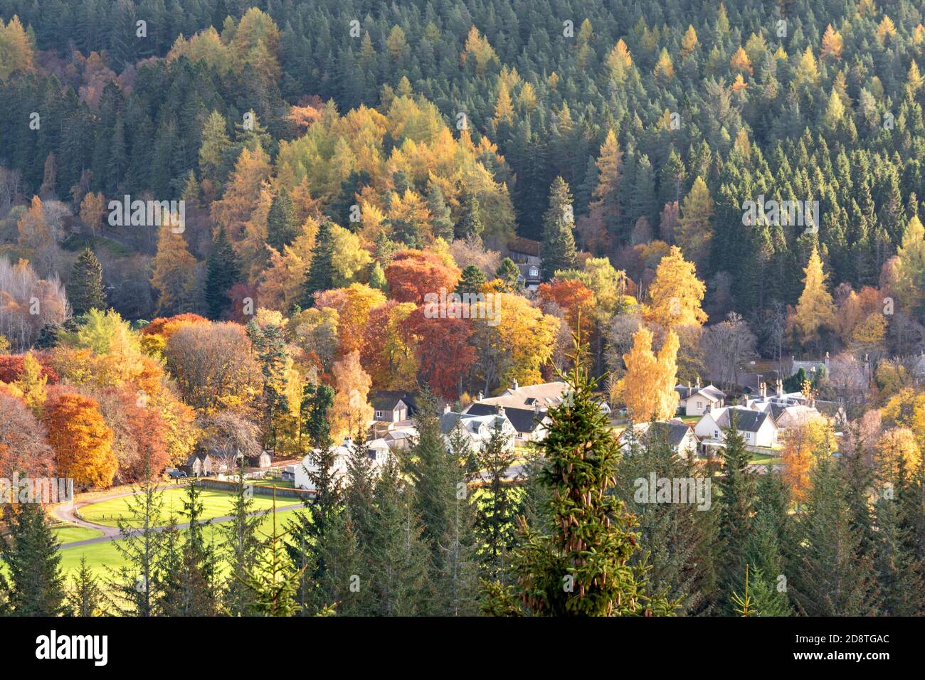 BALMORAL ESTATE RIVER DEE VALLEY ABERDEENSHIRE SCOTLAND LOOKING TOWARDS