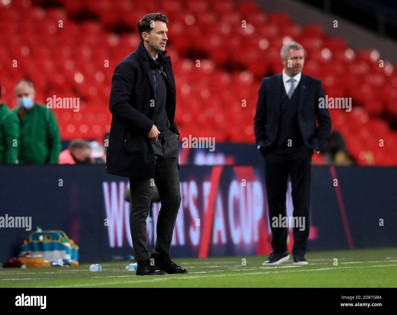 Manchester City manager Gareth Taylor (left) during the Women's FA Cup Final at Wembley Stadium, London. Stock Photo
