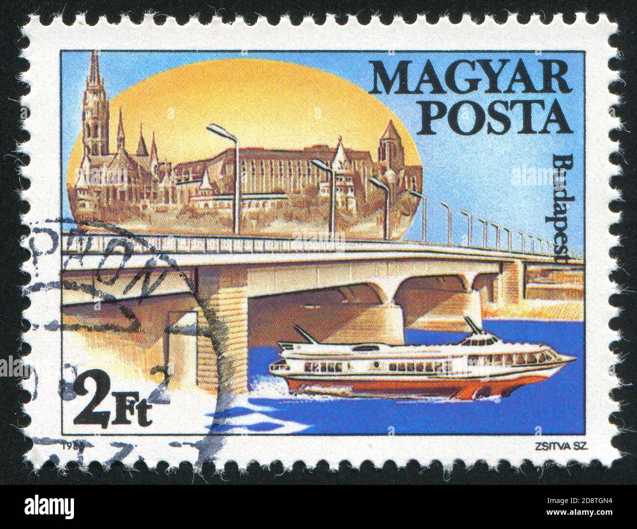 HUNGARY - CIRCA 1985: stamp printed by Hungary, shows Arpad Bridge in Budapest, circa 1985 Stock Photo