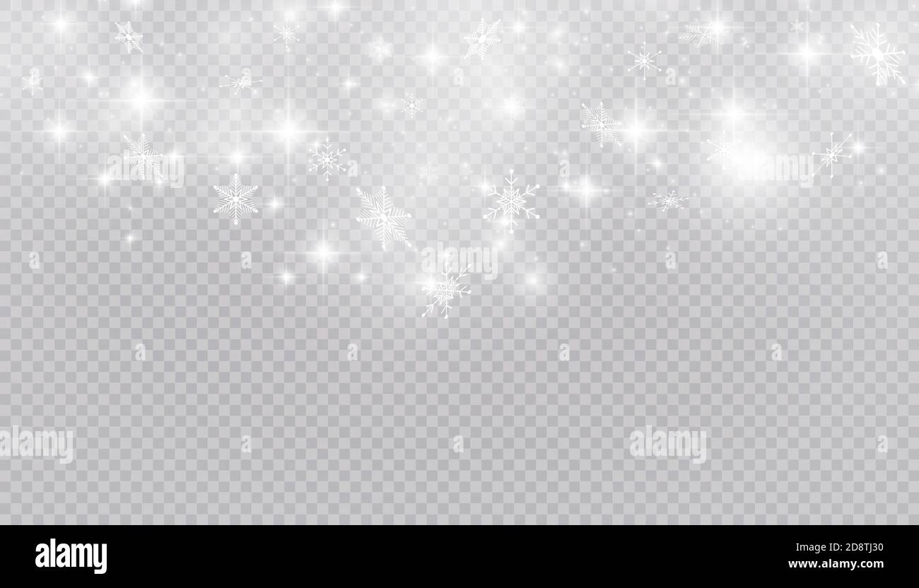 White snow flies on a transparent background. Christmas snowflakes ...