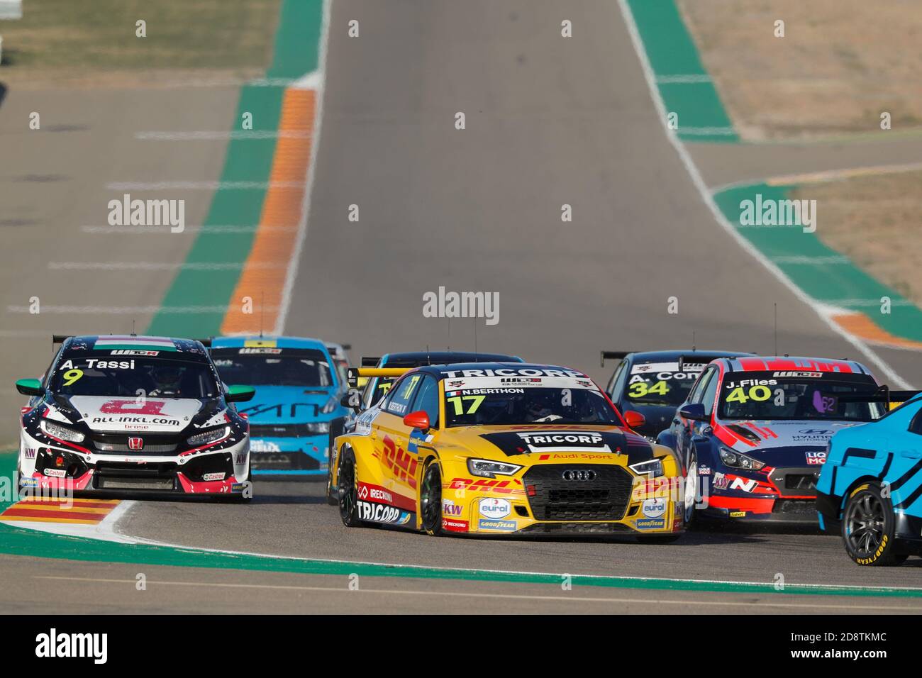Aragon, Spain. 01st Nov, 2020. 17 Berthon Nathanael (fra), Comtoyou DHL Team Audi Sport, Audi LMS, action, start of the race, depart , during the 2020 FIA WTCR Race of Spain, 5th round of the 2020 FIA World Touring Car Cup, on the Ciudad del Motor de Arag Credit: LM/DPPI/Frederic Le Floc H/Alamy Live News Stock Photo