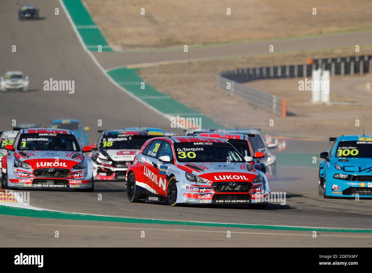 Aragon, Spain. 01st Nov, 2020. 30 Tarquini Gabriele (ita), BRC Hyundai N LUKOIL Squadra Corse, Hyundai i30 N TCR, action, during the 2020 FIA WTCR Race of Spain, 5th round of the 2020 FIA World Touring Car Cup, on the Ciudad del Motor de Arag Credit: LM/DPPI/Frederic Le Floc H/Alamy Live News Stock Photo