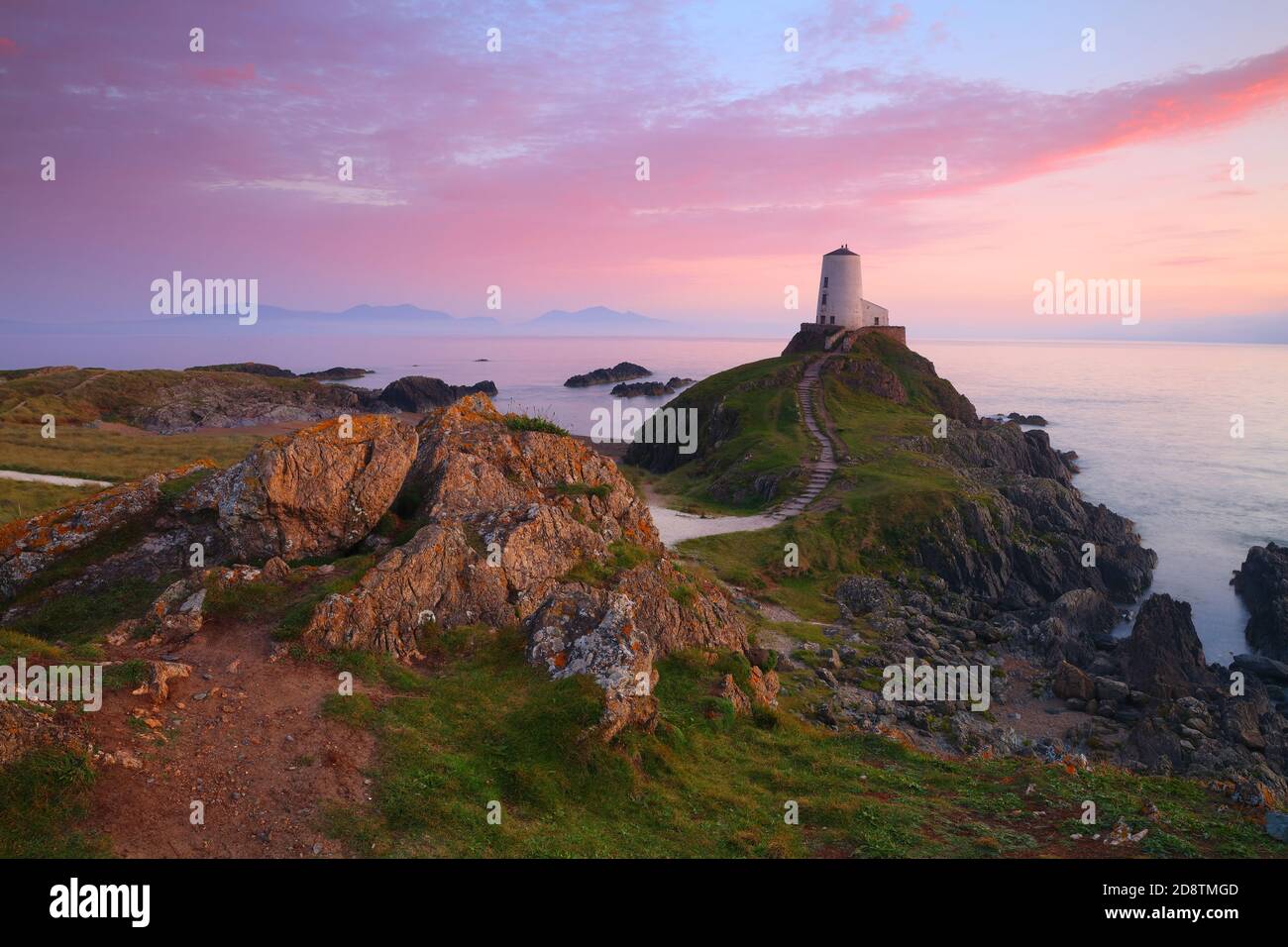 Twr Mawr Lighthouse, Llanddwyn Island at sunset, Anglesey, North Wales