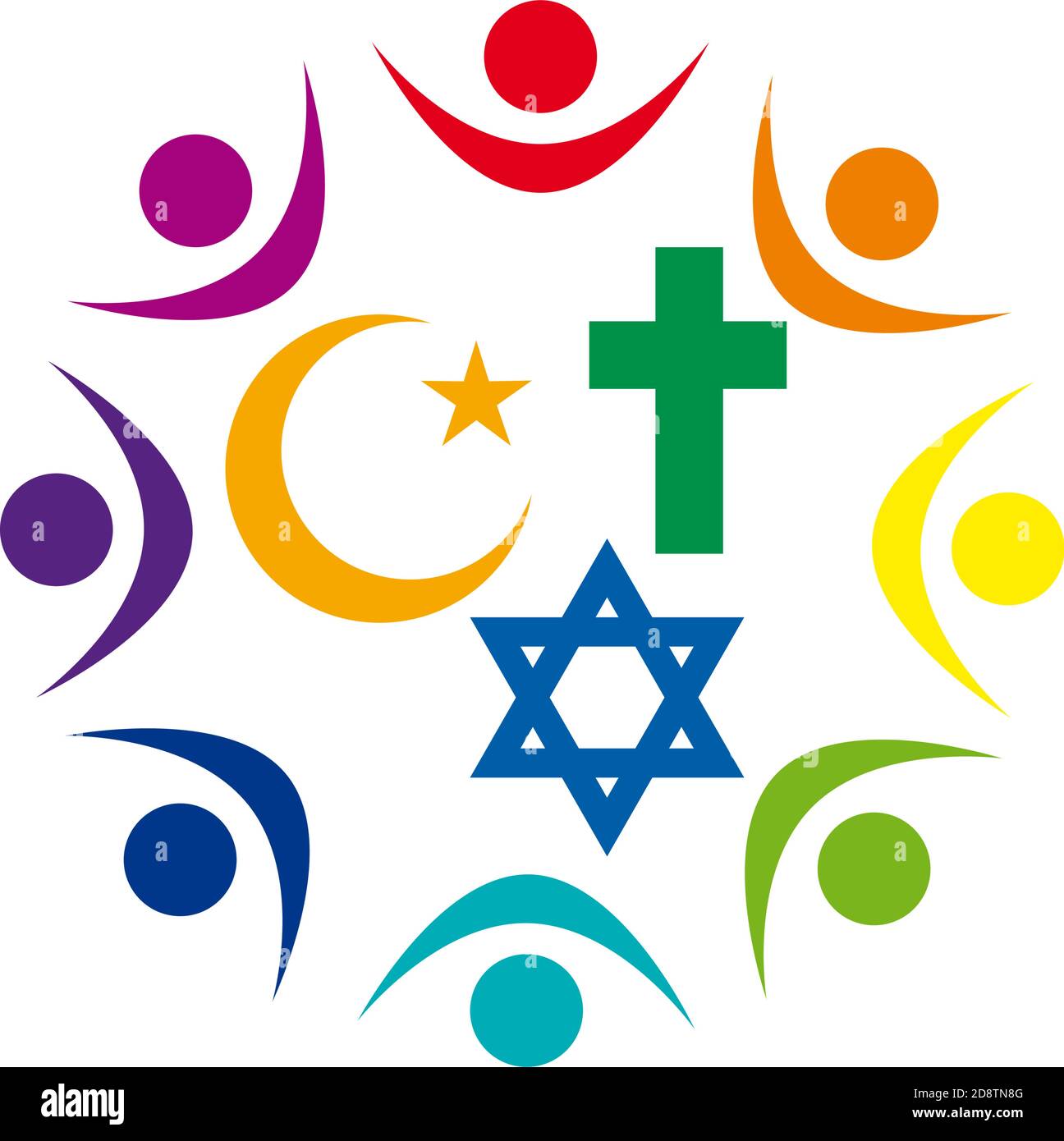 Peace and dialogue between religions. Christian symbols, jew and Islamic Stock Vector