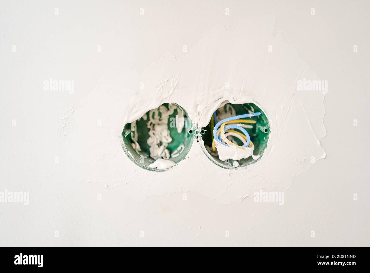 Two sockets. Installation high voltage. Electrical wires sticking out