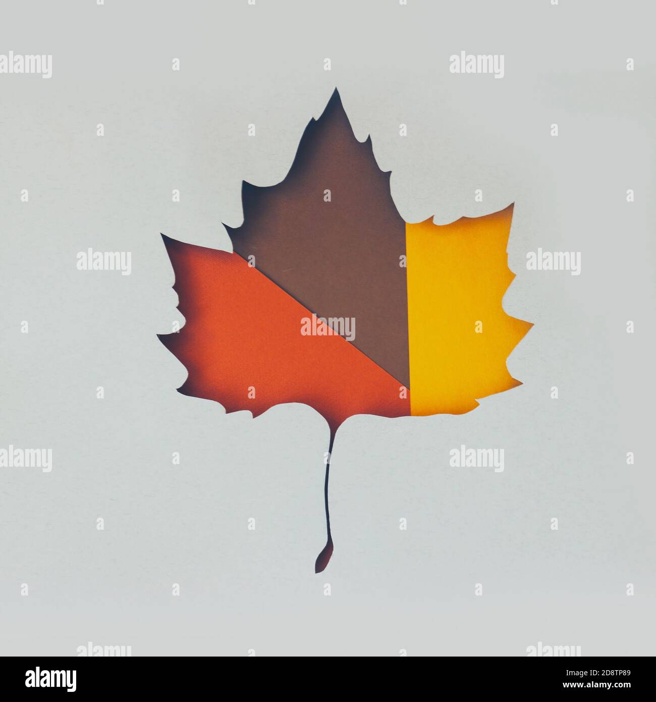 Creative autumn layout made of fallen leaves in shape of a leaf Stock Photo