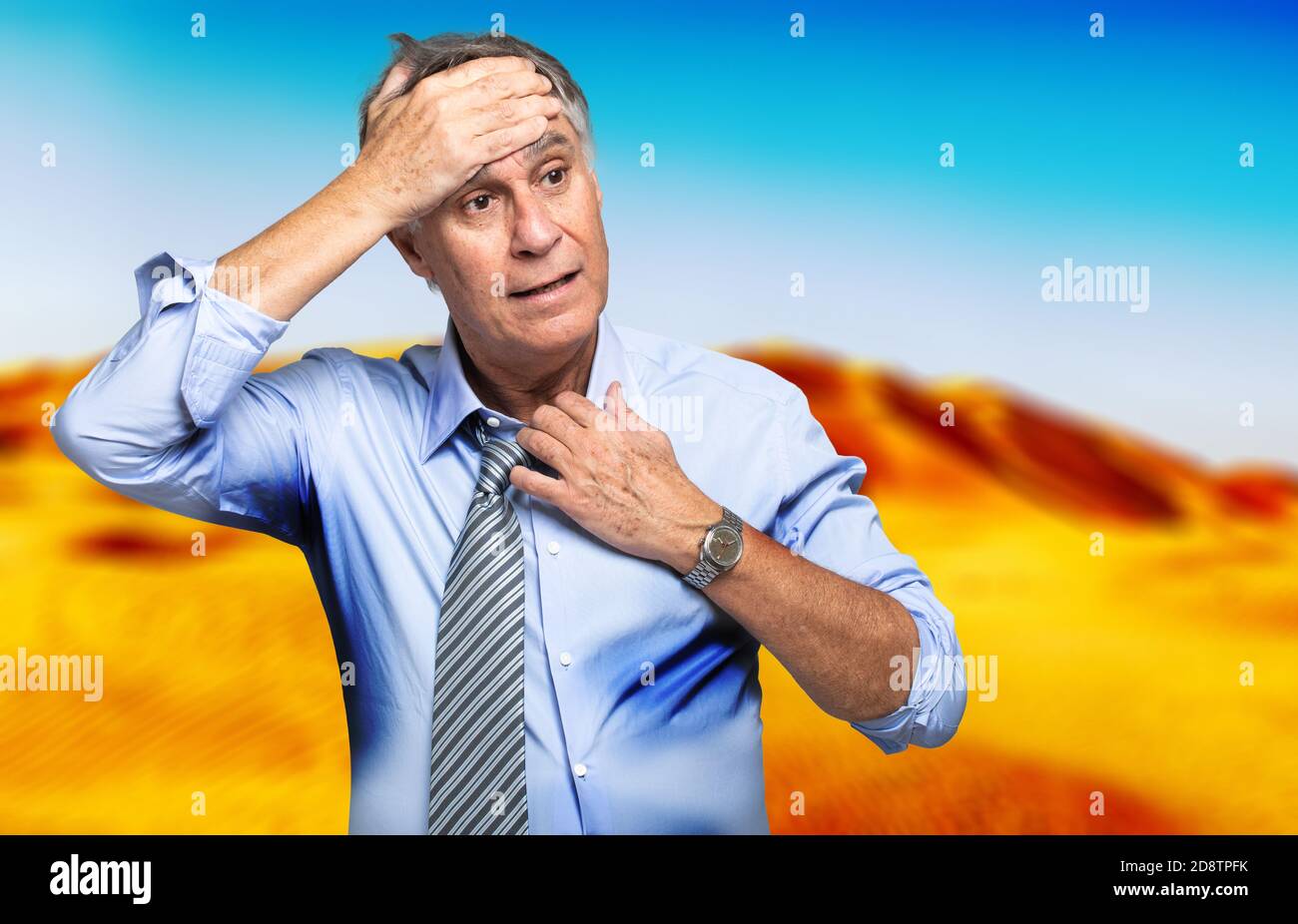 Sweating businessman due to hot climate Stock Photo Alamy