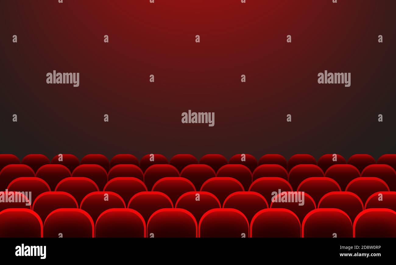 Cinema auditorium with screen and red seats. Movie time. Vector on isolated background. EPS 10 Stock Vector