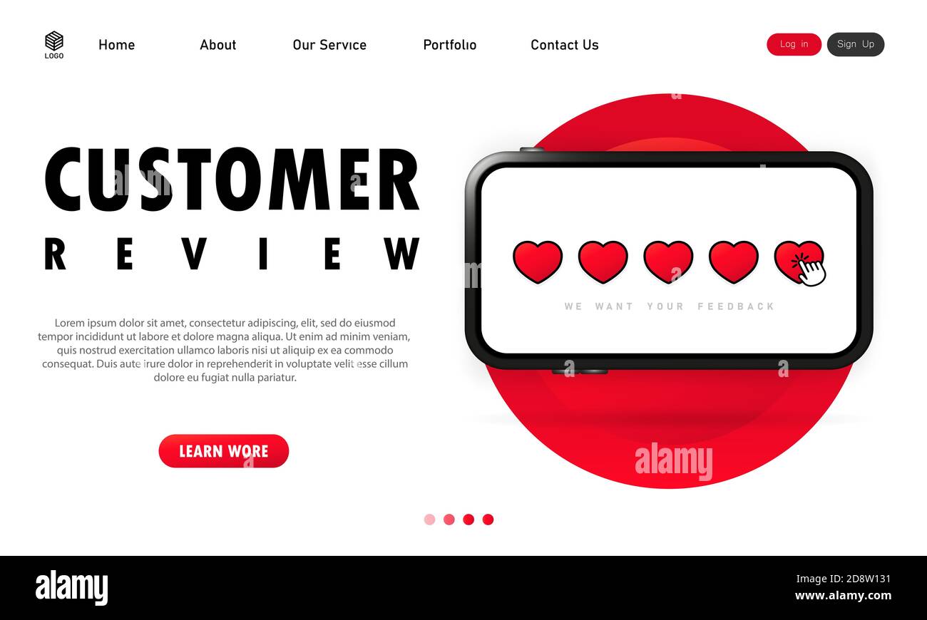 Customer review on smartphone banner. Positive feedback. Customer