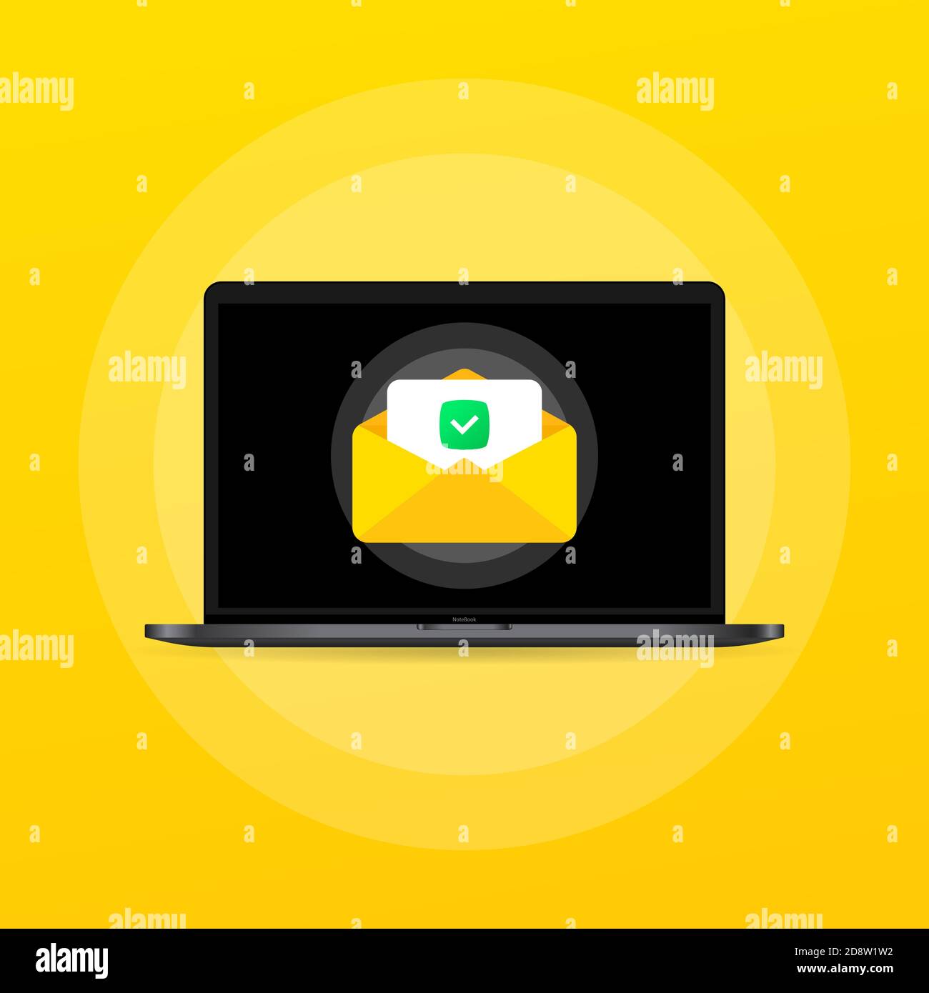 Opened letter and document with check mark illustration. Approved answer. Vector on isolated background. EPS 10 Stock Vector