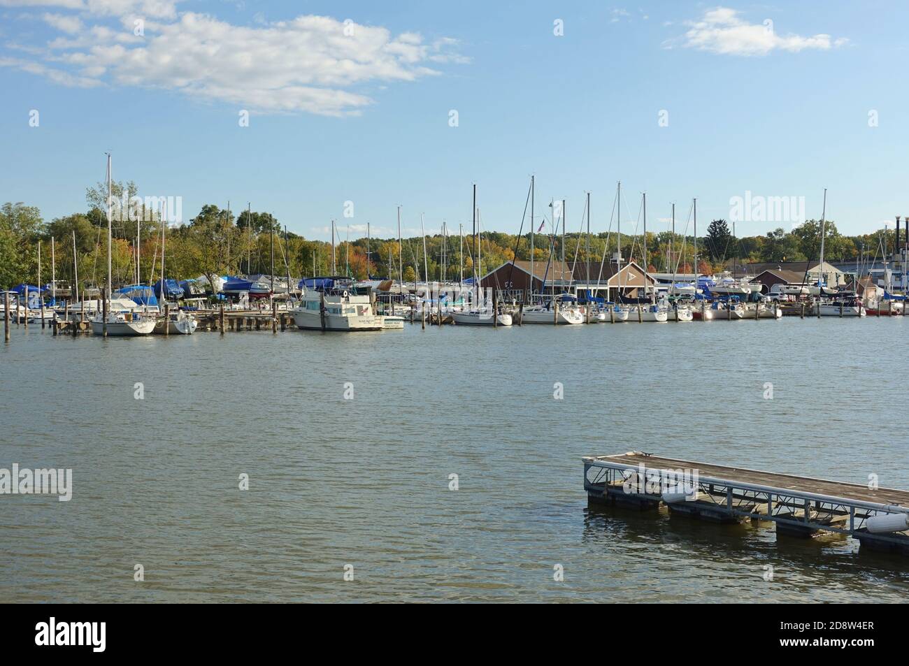 ROCHESTER, NY -17 OCT 2020- View of boats in the Port of Rochester marina located on the Genesee River on the South shore of Lake Ontario, New York, U Stock Photo