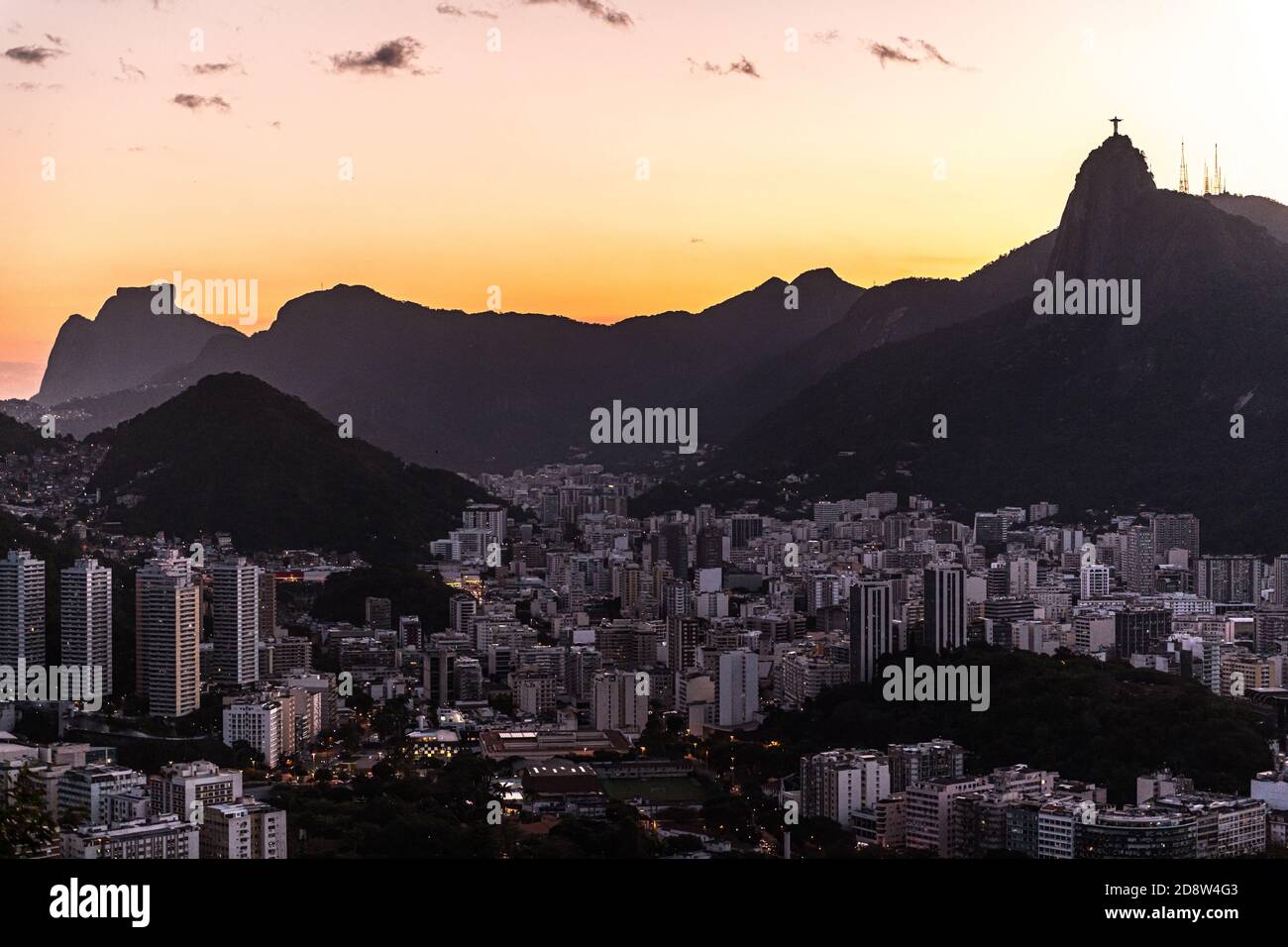 Rio de Janeiro during a spectacular sunset, view from Sugarloaf hill Stock Photo