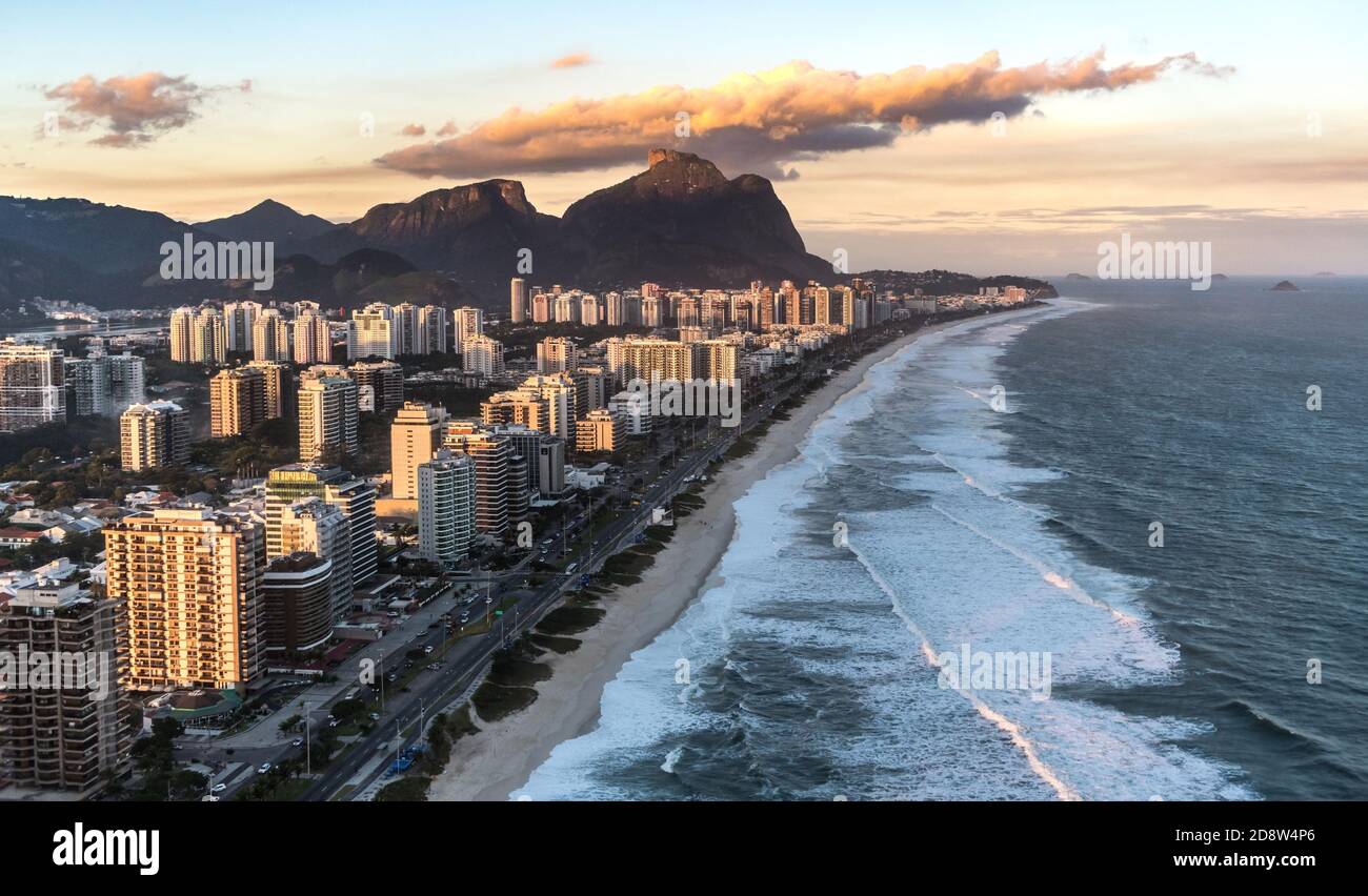 Rio de Janeiro aerial view shot from a helicopter during a wonderful sunset Stock Photo